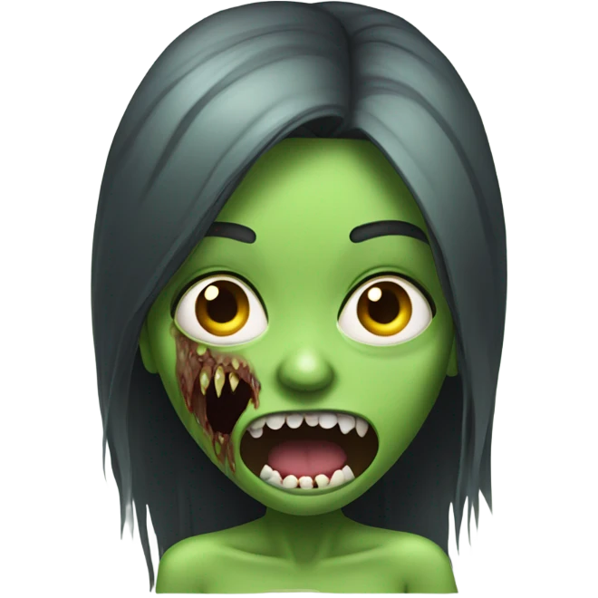 Green Zombie brunette long hair girl with mouth open horror  emoji