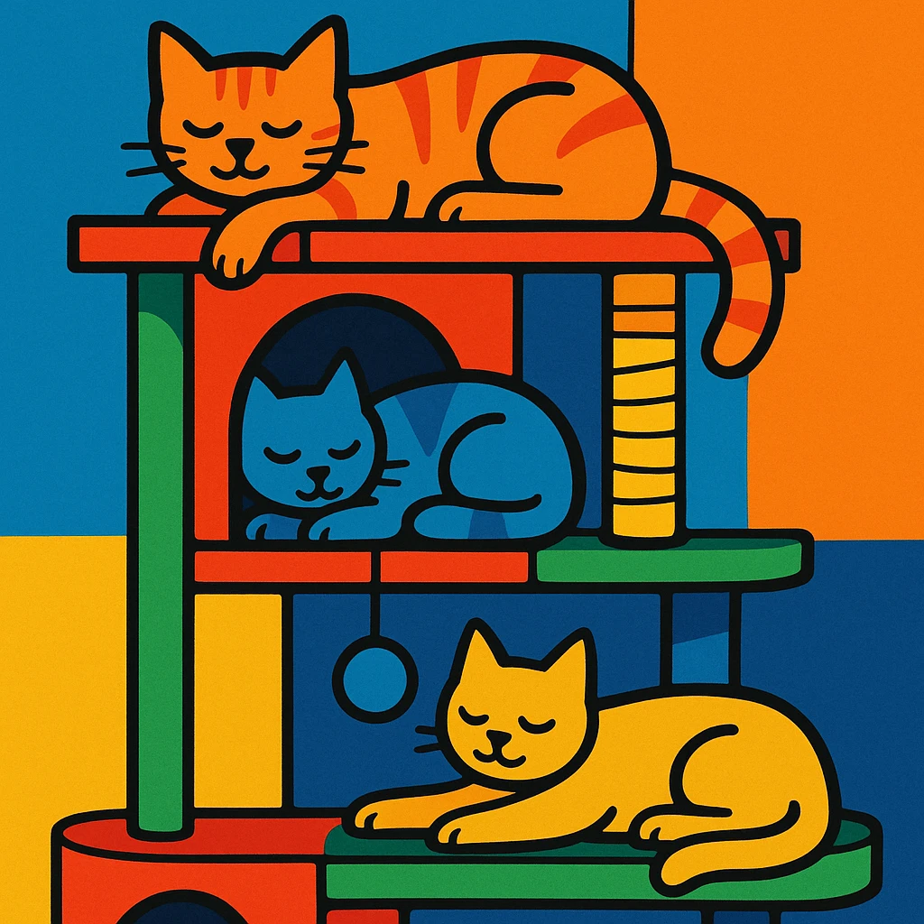 cats relaxing in a vertical playhouse emoji
