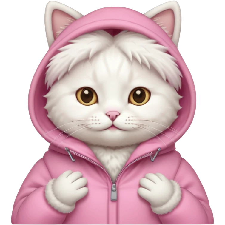 white cat wearing pink winter clothes emoji