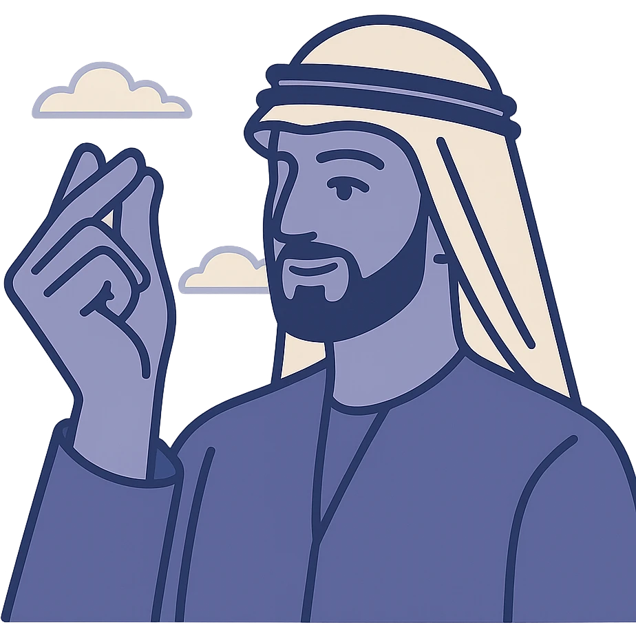 Hand doing the Gulf money pinch gesture, flat modern style, Middle Eastern wealth theme emoji