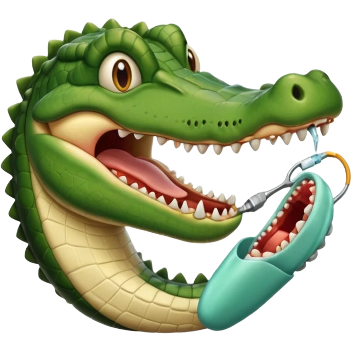 an alligator opening its mouth with a dentist emoji