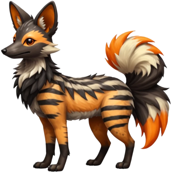 Shiny Glossy Silvally-Aardwolf-Maned-Wolf-Trico-Genet-fusion-animal-hybrid-creature, full body emoji