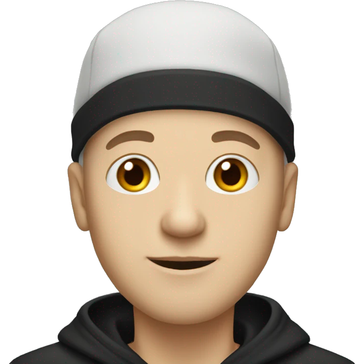 white bald male wearing a black hat and hoodie emoji