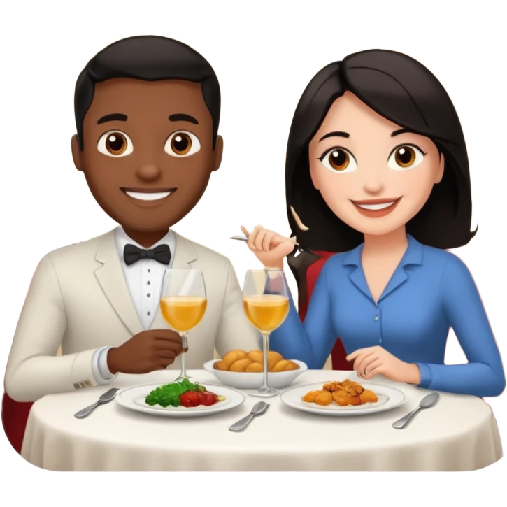 Special dinner black man white woman with dark hair  emoji