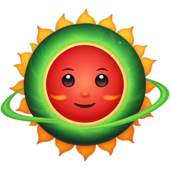 Red sun with green planets around them  emoji