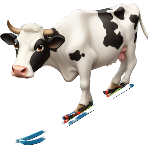 A cow is skiing down the mountain emoji