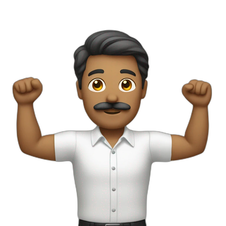 man with mustache and his right arm in the air emoji