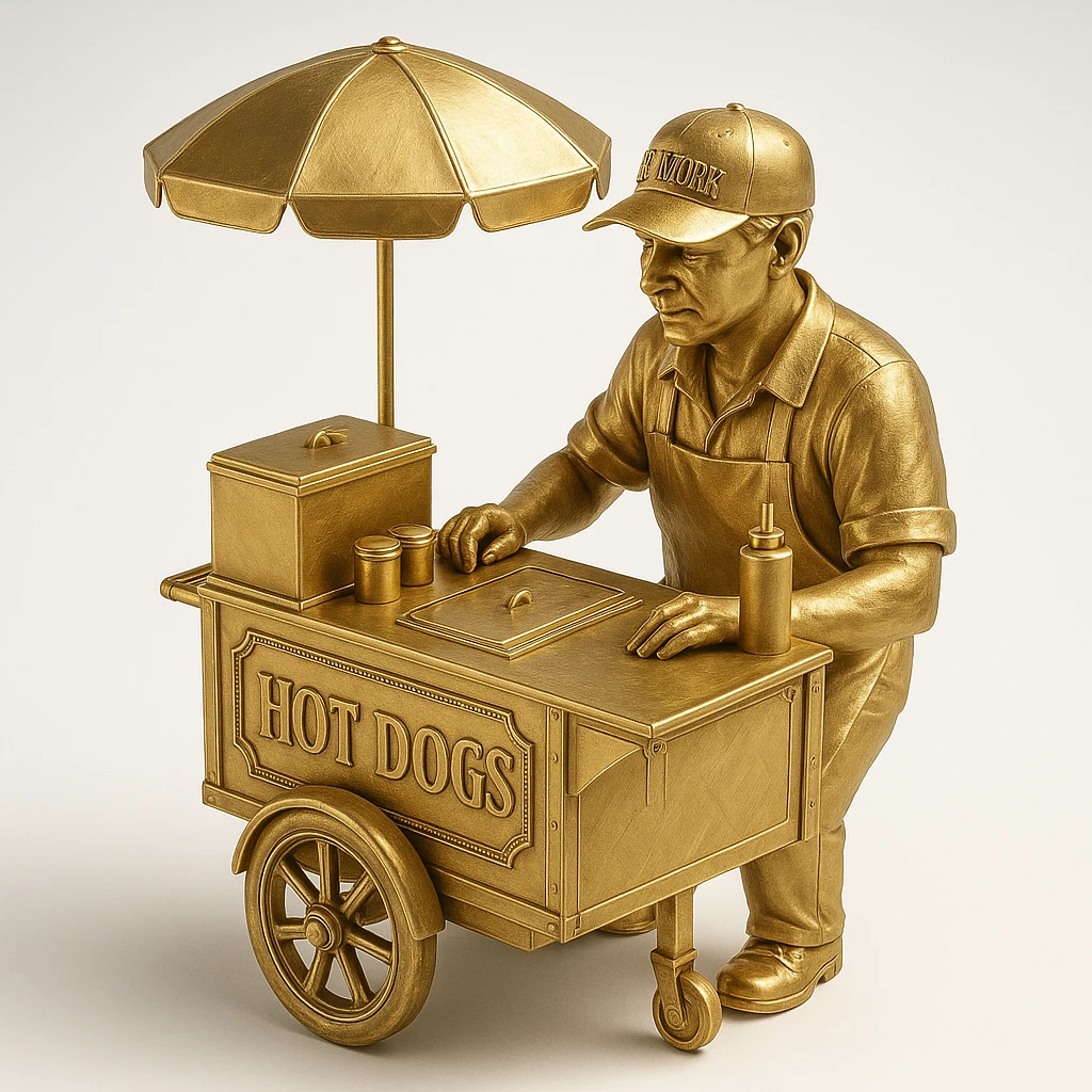 hotdog seller in New York with cart emoji