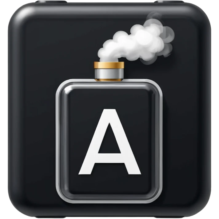 Pixel-art icon, letter [А], designed as mini vape pod. Square canvas, same style as other letters. Black/metallic, flat vector, white outline. emoji