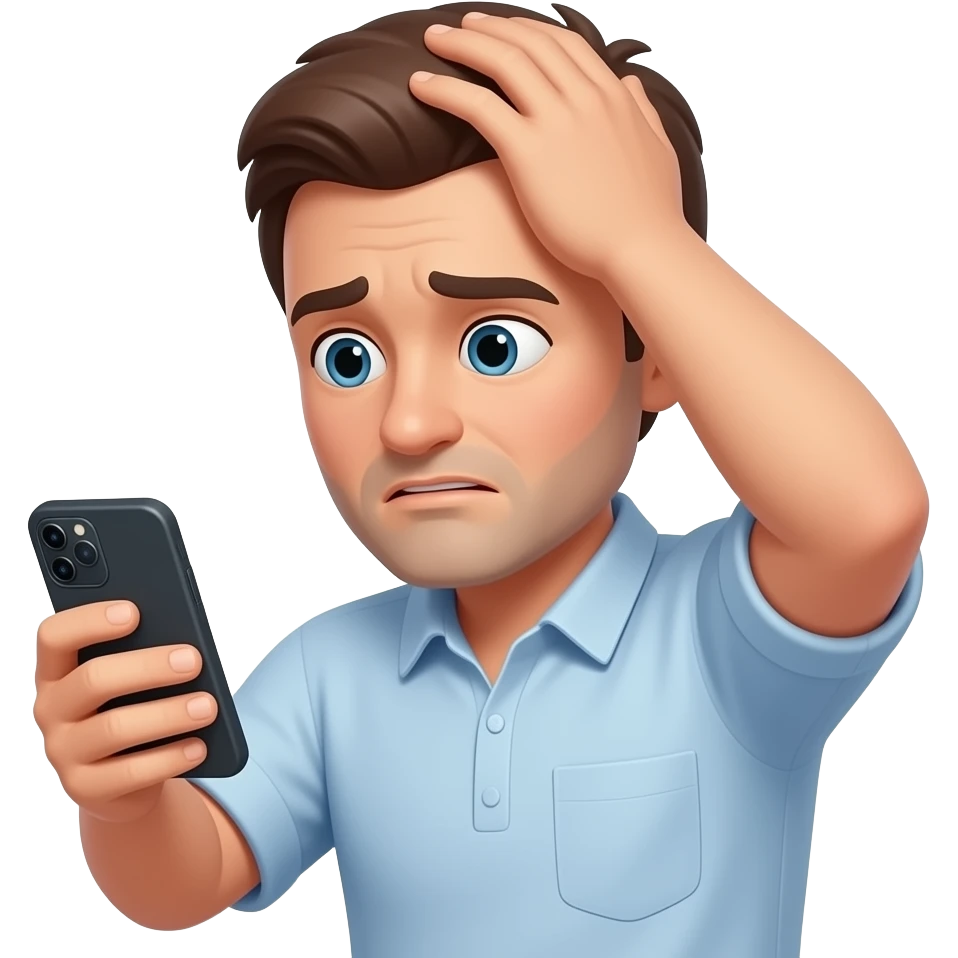 man worried looking at phone with hand on head emoji