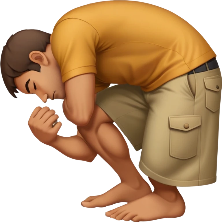man bending over looking down emoji
