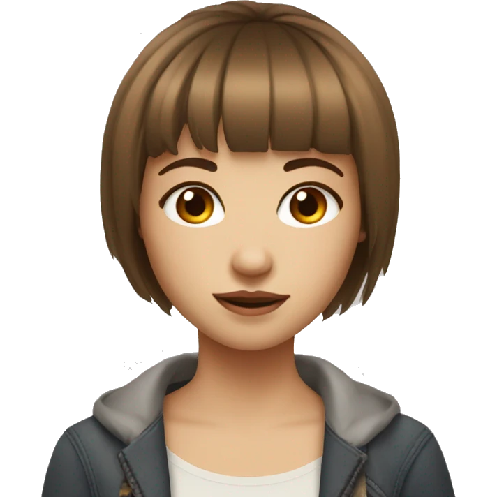 pretty girl with short brown hair and bangs with hazel eyes light skin emoji