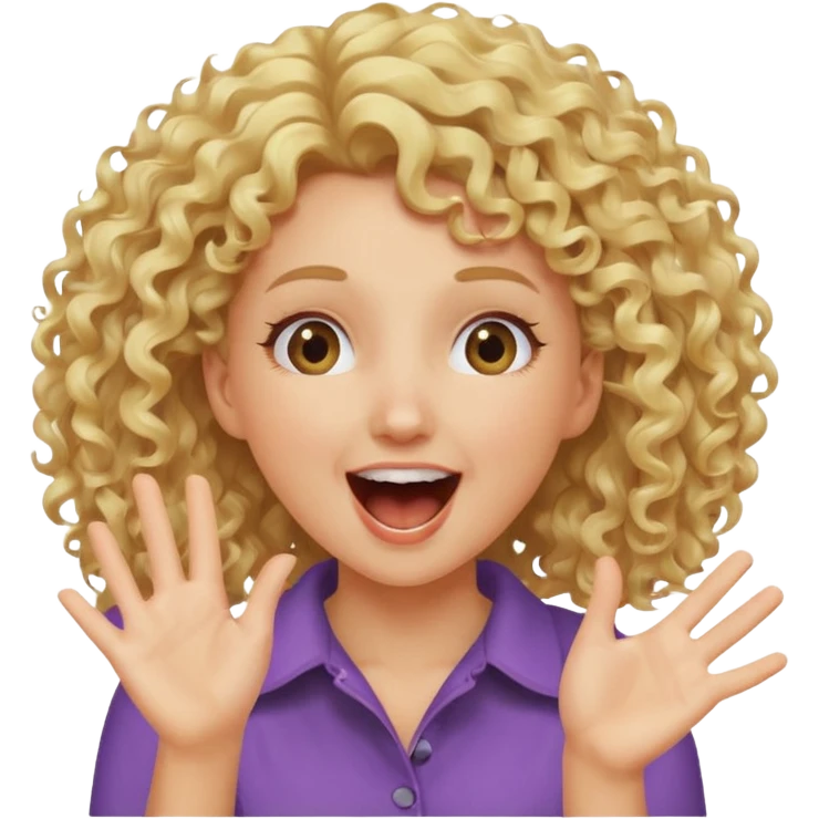 Emoji di ragazza bionda riccia che urla felice e mette una mano ben aperta in faccia davanti gli occhi emoji