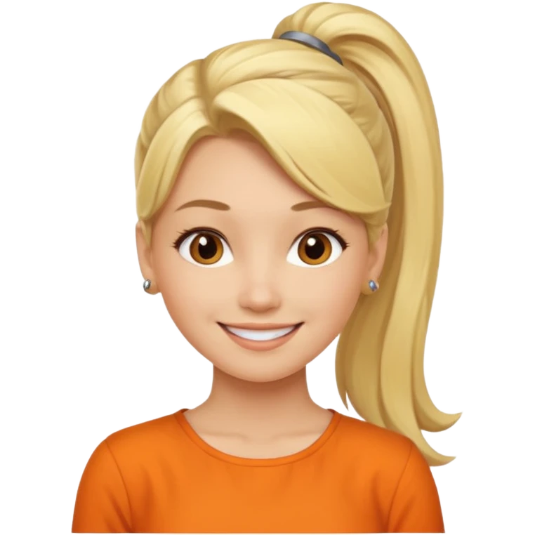 Blond woman with pony tail ane orange blouse emoji