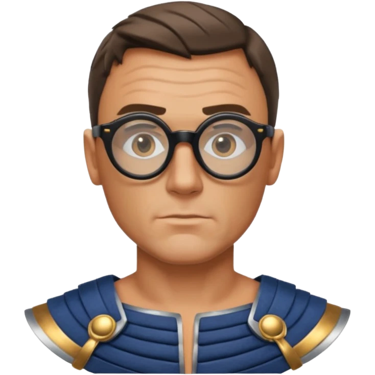 James Bond, wearing gladiator cloth, big round glassed emoji