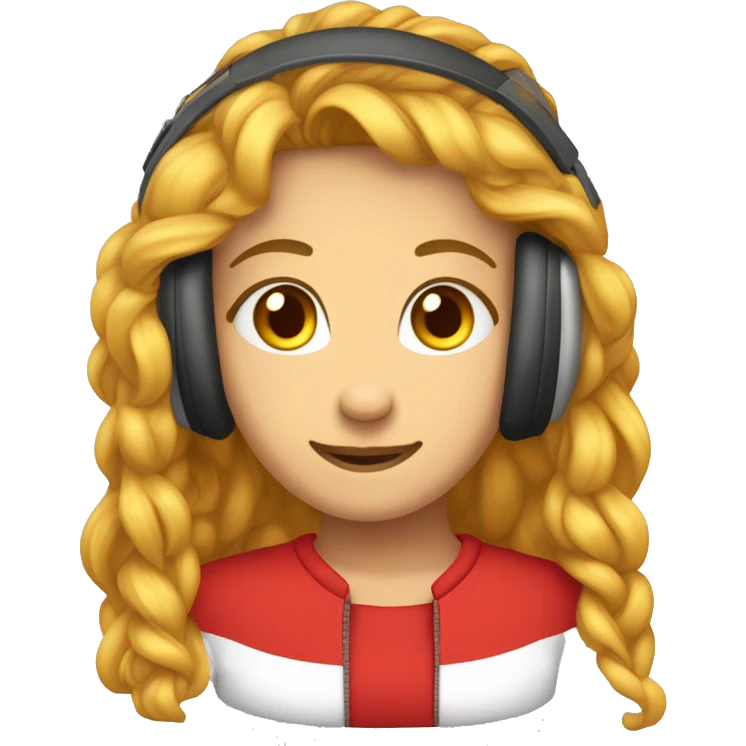 Una ragazzacon capelli lisci rossi maglietta rossa con cuffie che e mezza età emoji