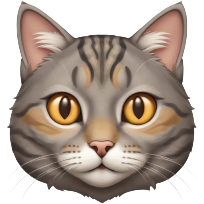 A high-resolution photo-realistic digital illustration of a solid grey tabby cat, chest upward emoji