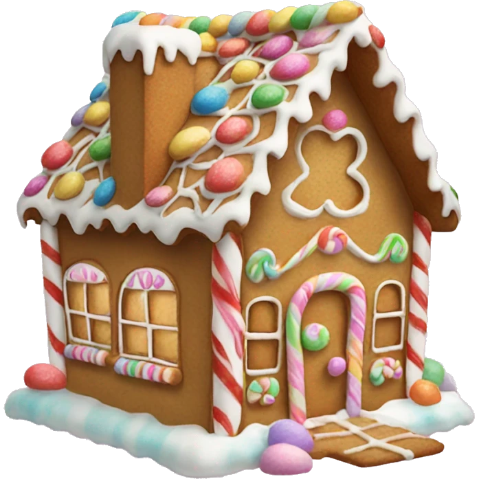 gingerbread house with pastel candy decorations emoji