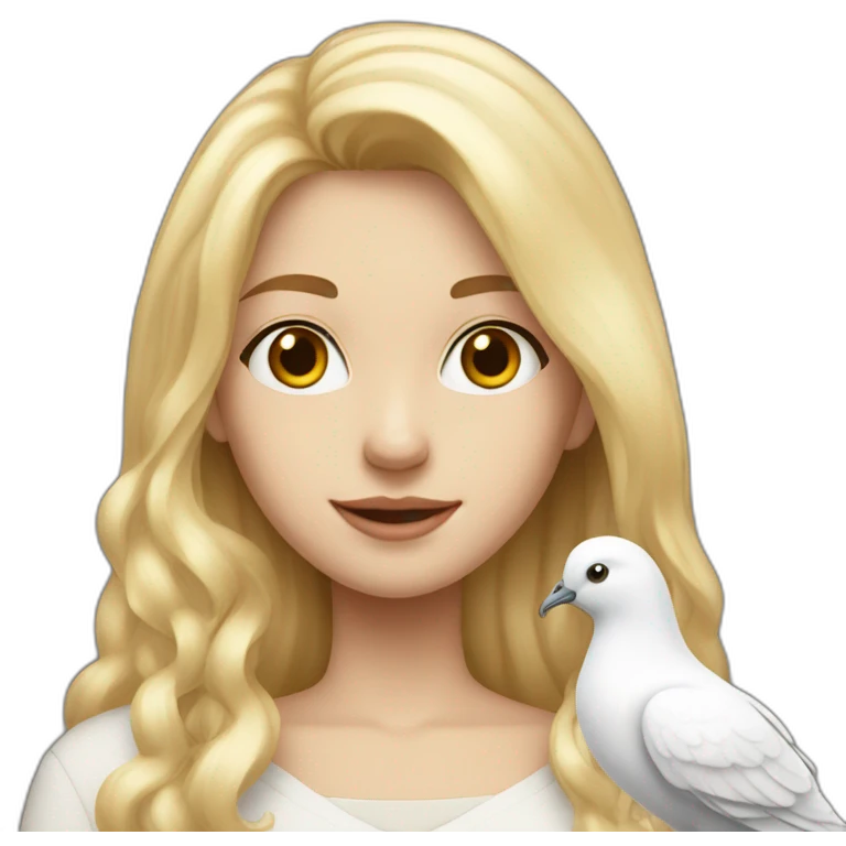 Blonde girl with long hair with white pigeon on the shoulder  emoji