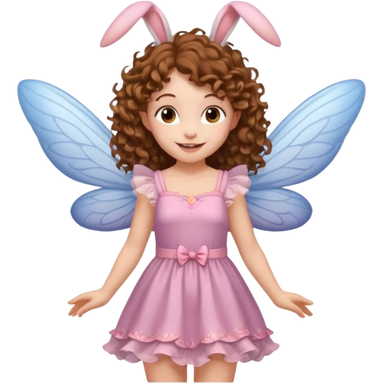 a flying fairy with wings and with bunny ears and brown curly hairs emoji