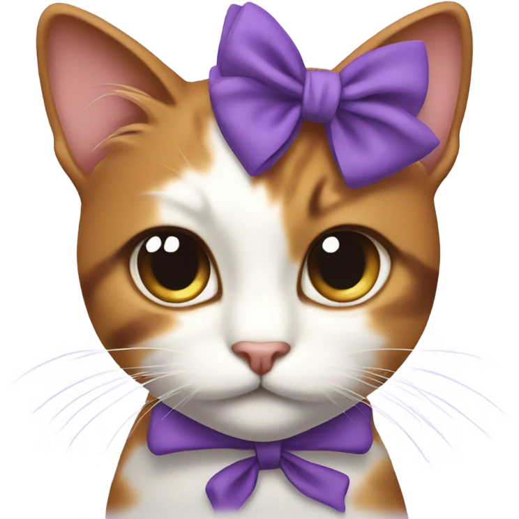 Calico cat with purple head bow emoji