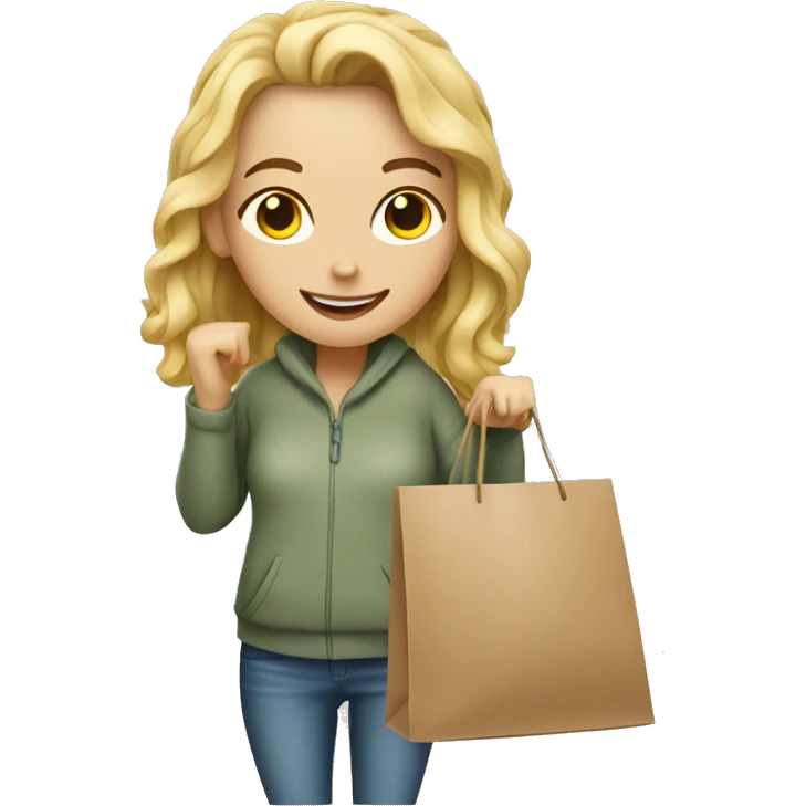 Cozy white girl with a shopping bag and happy  emoji