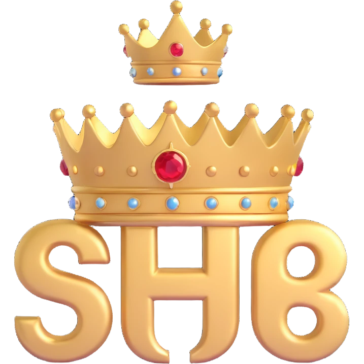 Change the logo to a gold metallic 3D style. The 'SHB' initials and the crown should both be gold, shiny, and luxurious, on a deep black background, keeping the elite, dominant, superhero insignia feel. emoji