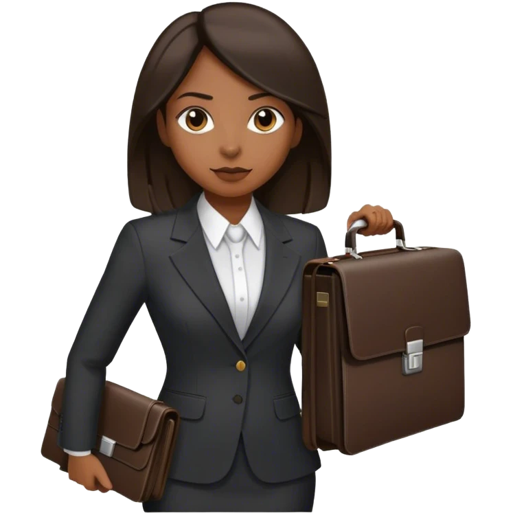 dark brown woman with dark brown shoulder length straight hair in an executive suit carrying a briefcase emoji