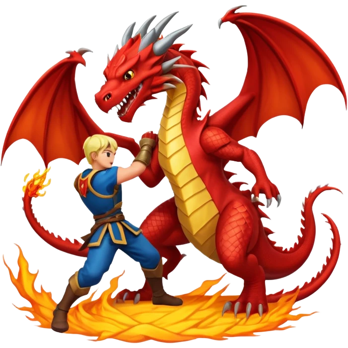 a dragon fighting a hero, epic battle scene emoji