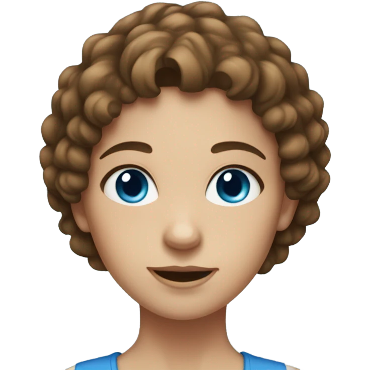 a girl with short brown curly hair with blue eyes emoji