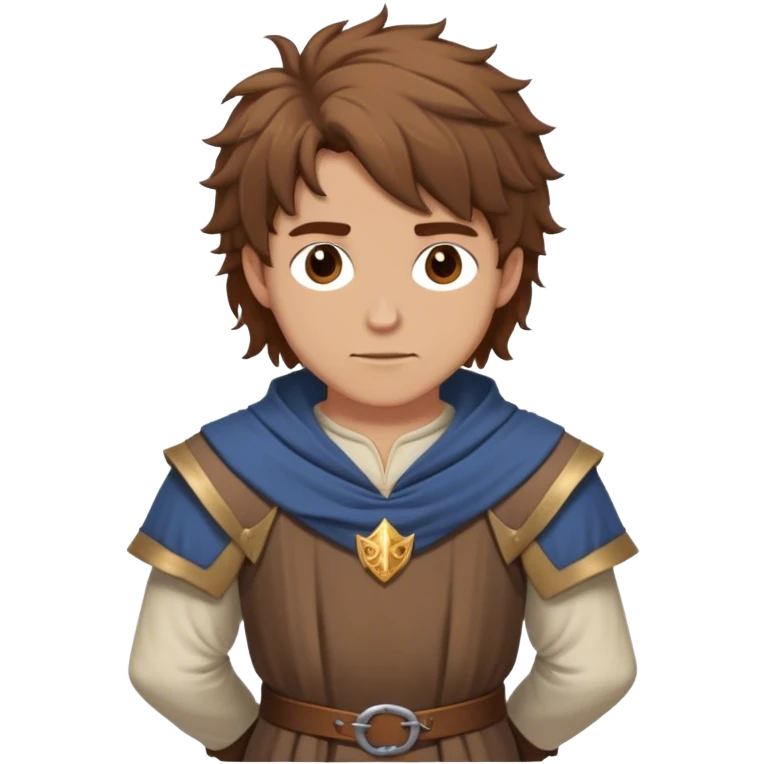 medieval outfit worn by a DnD themed fantasy character. basic low level clothes. clothes only above the waist. The clothes full waist. The character's haven't arms. character is brown hair brown eyes messy hair white man. emoji
