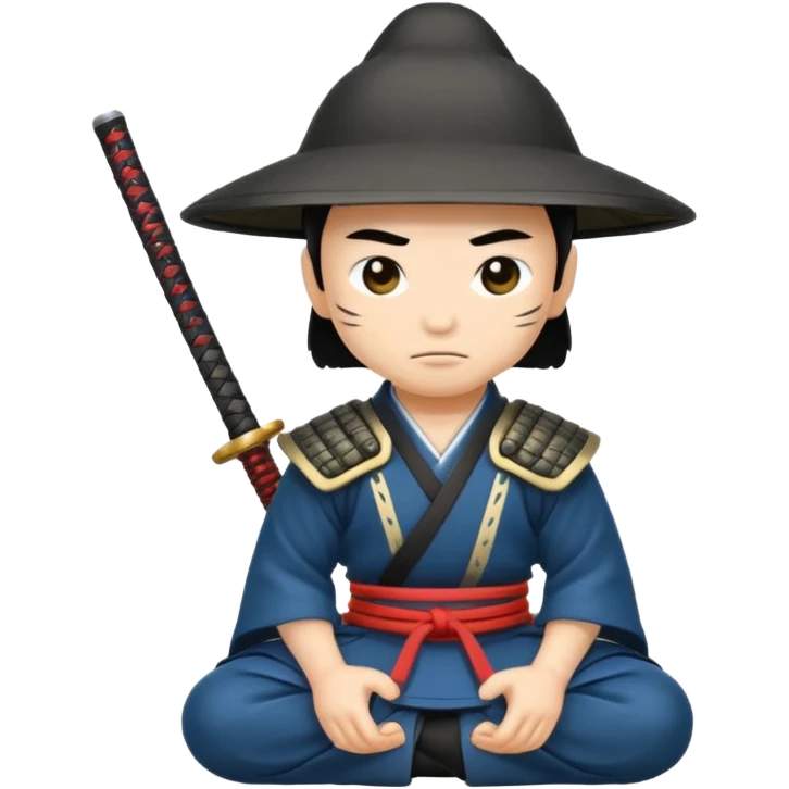 asian white skin Samurai in Hat, Samurai kneeling  emoji