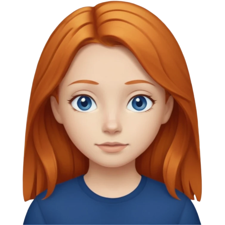 Girl Ginger middle hair Blue eyes dark Blue top emoji