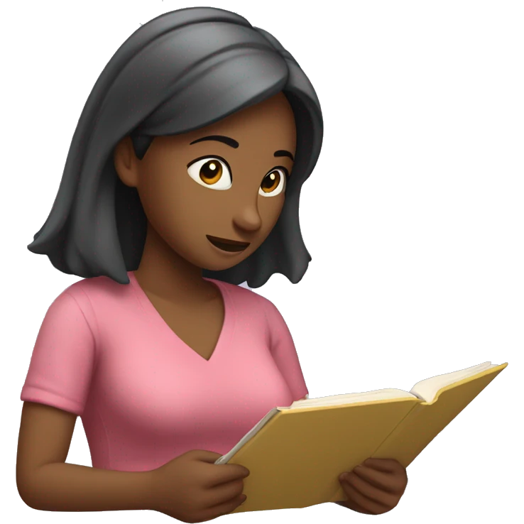 a girl reading reviews on a lapt emoji