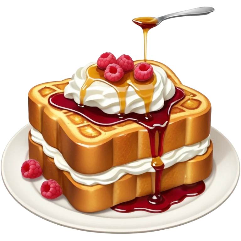 Raspberry and whip cream French toast on plate  emoji