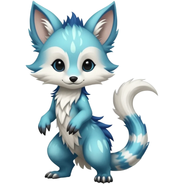 Cool beautiful pretty esoteric aesthetic randomly-colored chibi furry anthropomorphic fantasy-Vernid-creature by LiLaiRa with a long tufted tail with edgy markings (full body) emoji