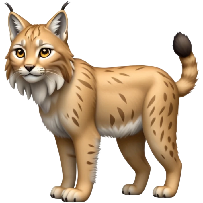 Cinematic-Lynx-Realistic-Full-Body-Standing on all fours-Emoji – head tilted dramatically, fur with faint spotting, long legs and large paws poised elegantly, simplified yet realistic focused features, highly detailed, glowing with an almost sarcastic glow zoomed out showing fluffy shoulders emoji