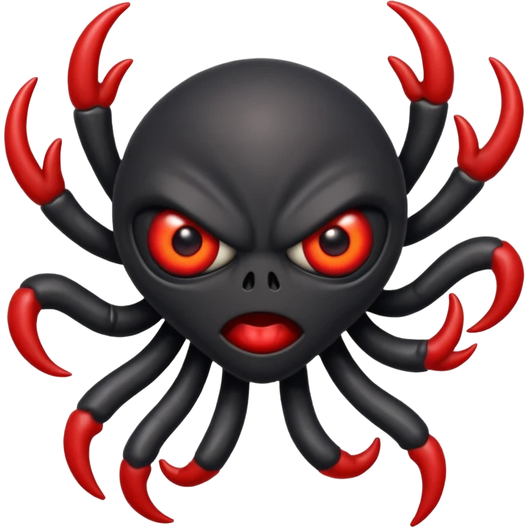 aggressive 8-armed black cyclops alien attacking, black body, one big evil red eye in the middle, emoji style emoji
