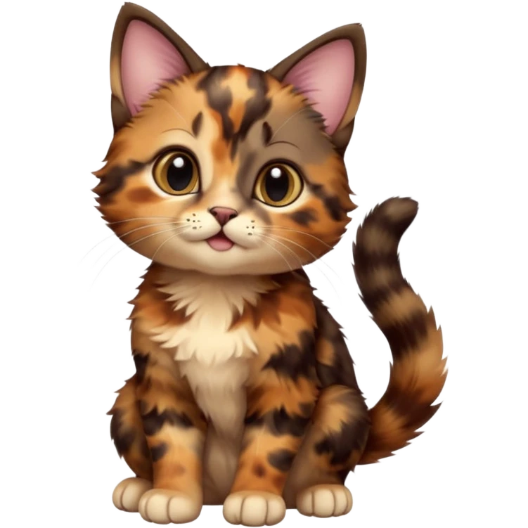 A high-resolution photo-realistic digital illustration of a brown multicoloured  tortoiseshell kitten, chest upward emoji