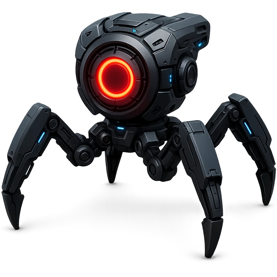 robot controller with four spider-like legs and a luminous red circle at its core, high-tech device emoji