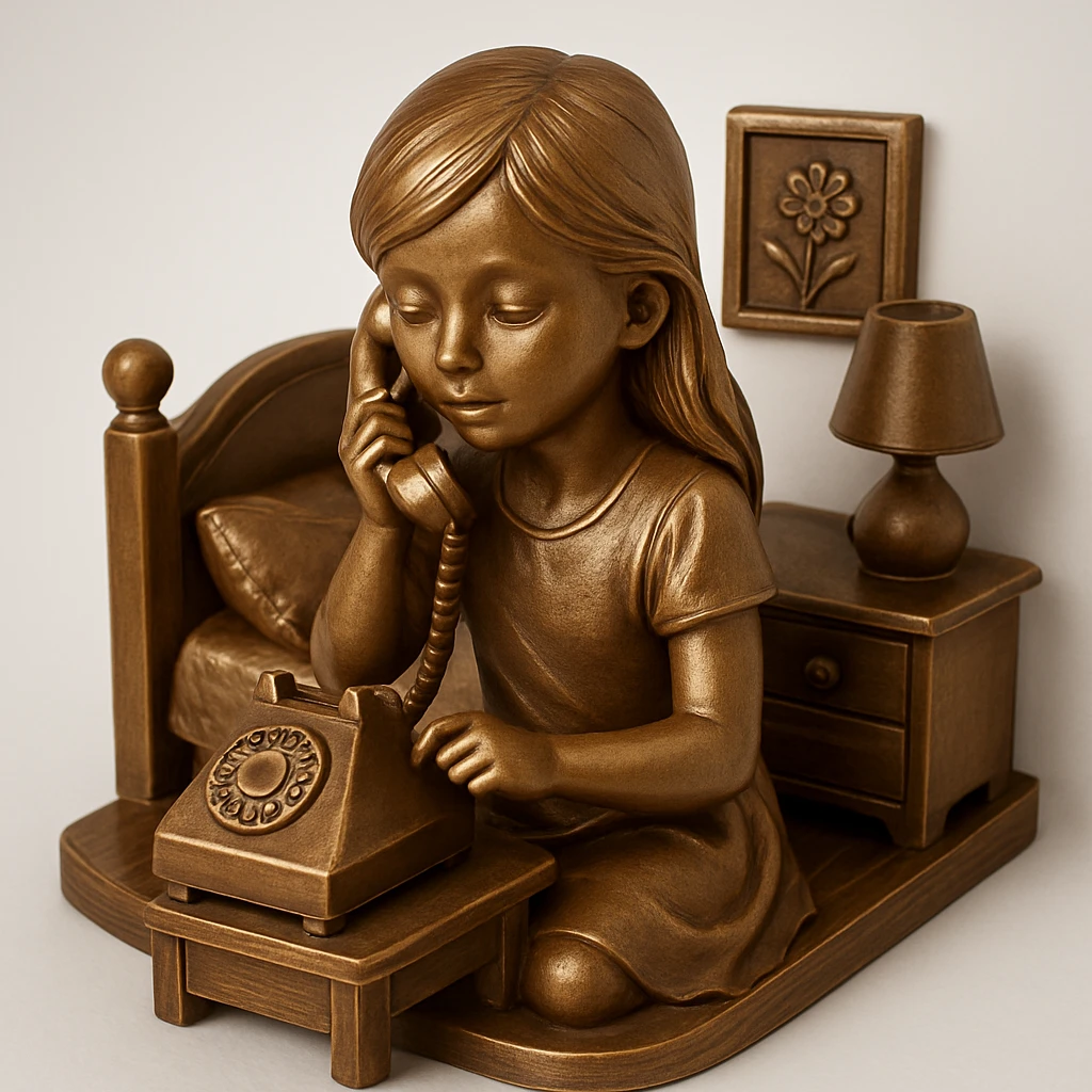 girl talking on telephone in her room emoji