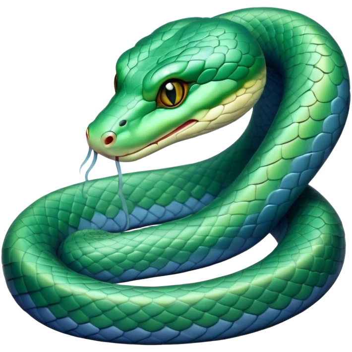 Cinematic Noble Chinese Water Snake Portrait Emoji, Poised and graceful, with a slender, sinuous build and a sleek, iridescent coat of muted greens and blues, deep-set soulful eyes, Simplified yet sharp and sophisticated features, highly detailed, glowing with a soft, dignified aquatic glow, high shine, intelligent and fluid, stylized with an air of waterborne elegance, focused and attentive, soft glowing outline, capturing the essence of a watchful and confident water snake that feels as though it could glide out of the screen with effortless authority! emoji