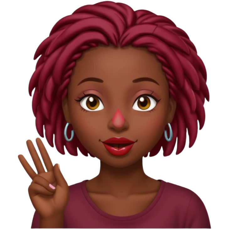 A dark skin, black girl with short burgundy locs  winking and blowing a kiss emoji
