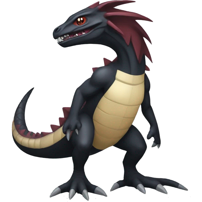 cool edgy black and maroon Dark-type nargacuga reptile Pokémon full body emoji