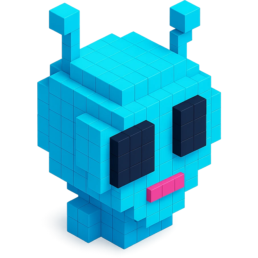 alien with antennae, blue skin, isometric view emoji
