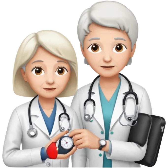 um medico medindo a pressão de uma idosa emoji