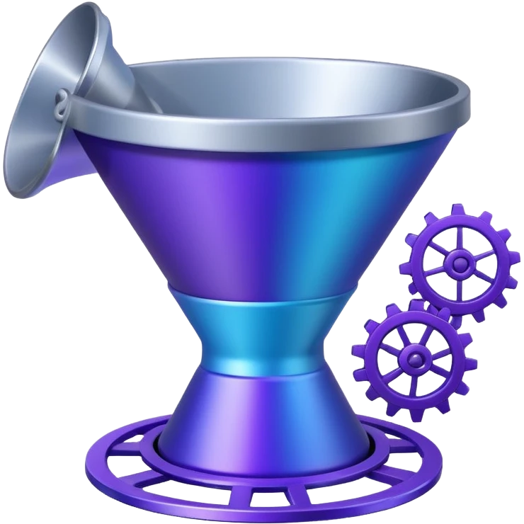 A funnel with cogs and a chart on the back emoji
