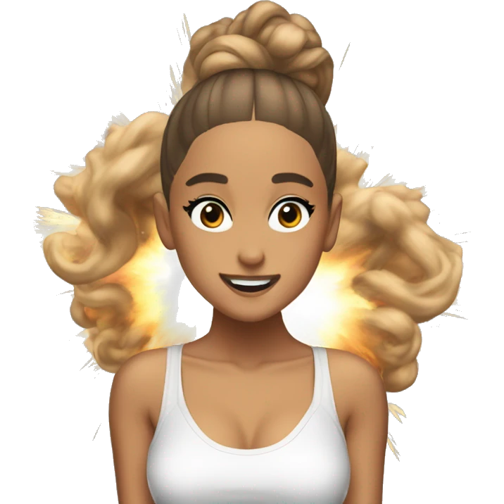 ariana grande with a high ponytail with an explosion behind emoji
