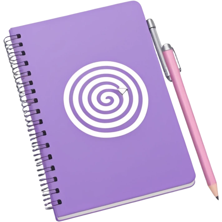 soft purple spiral notebook with white inscription 'schedule' on the cover, soft pink pencil lying on top, iOS emoji style emoji