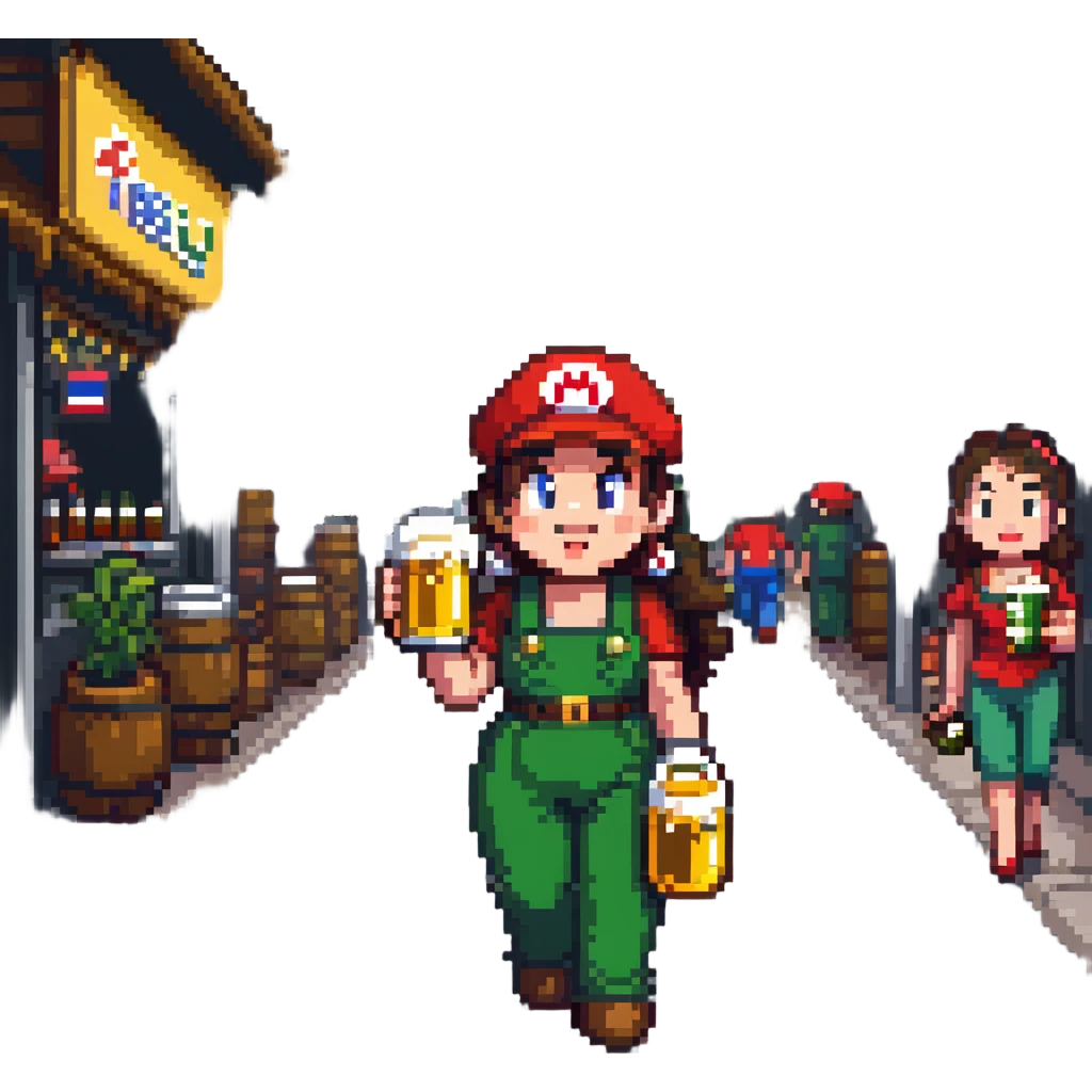 mario drinking beer with thai lady in thailand walking street emoji